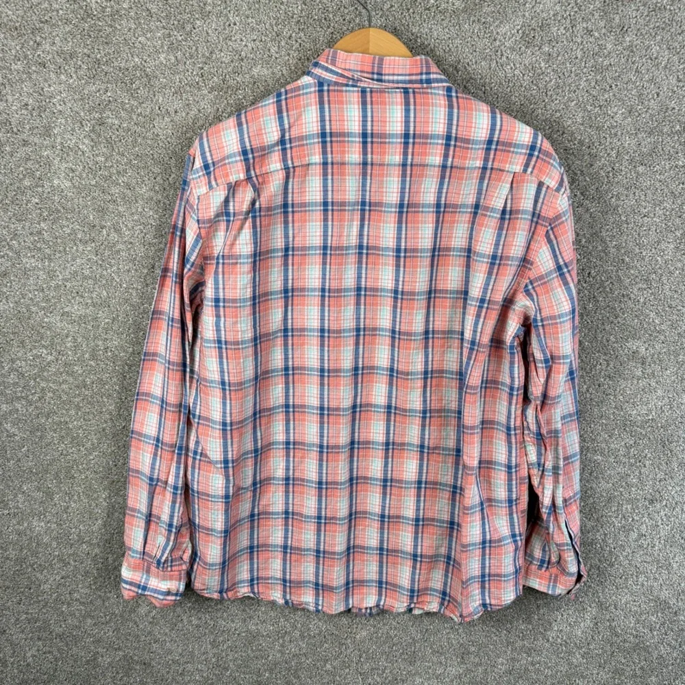 Southern Tide Mens XL Classic Fit Linen Blend Plaid Button Down Shirt Coral Blue - Picture 3 of 6